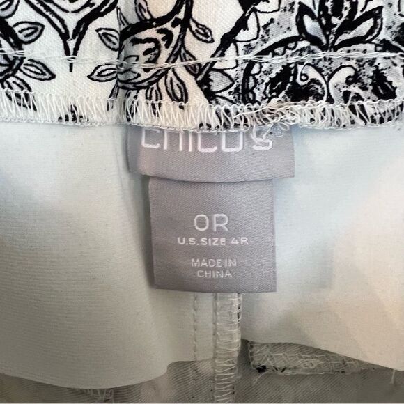 Chico's Pants Brigitte Black White Paisley Ankle Sz 0 (small 4) Pom-Pom Fringe - Picture 4 of 7